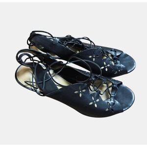 Michael Kors Thalia Lace-Up Dress Sandals‎ 9.5 M Peep Toe Cut Out Leather Black
